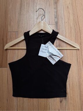 naked wardrobe Black Ribbed Cropped Halter Tank